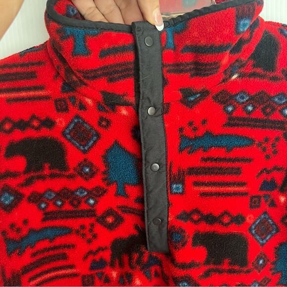 L.L. Bean Red and Black Patterned Fleece Pullover - Picture 5 of 12